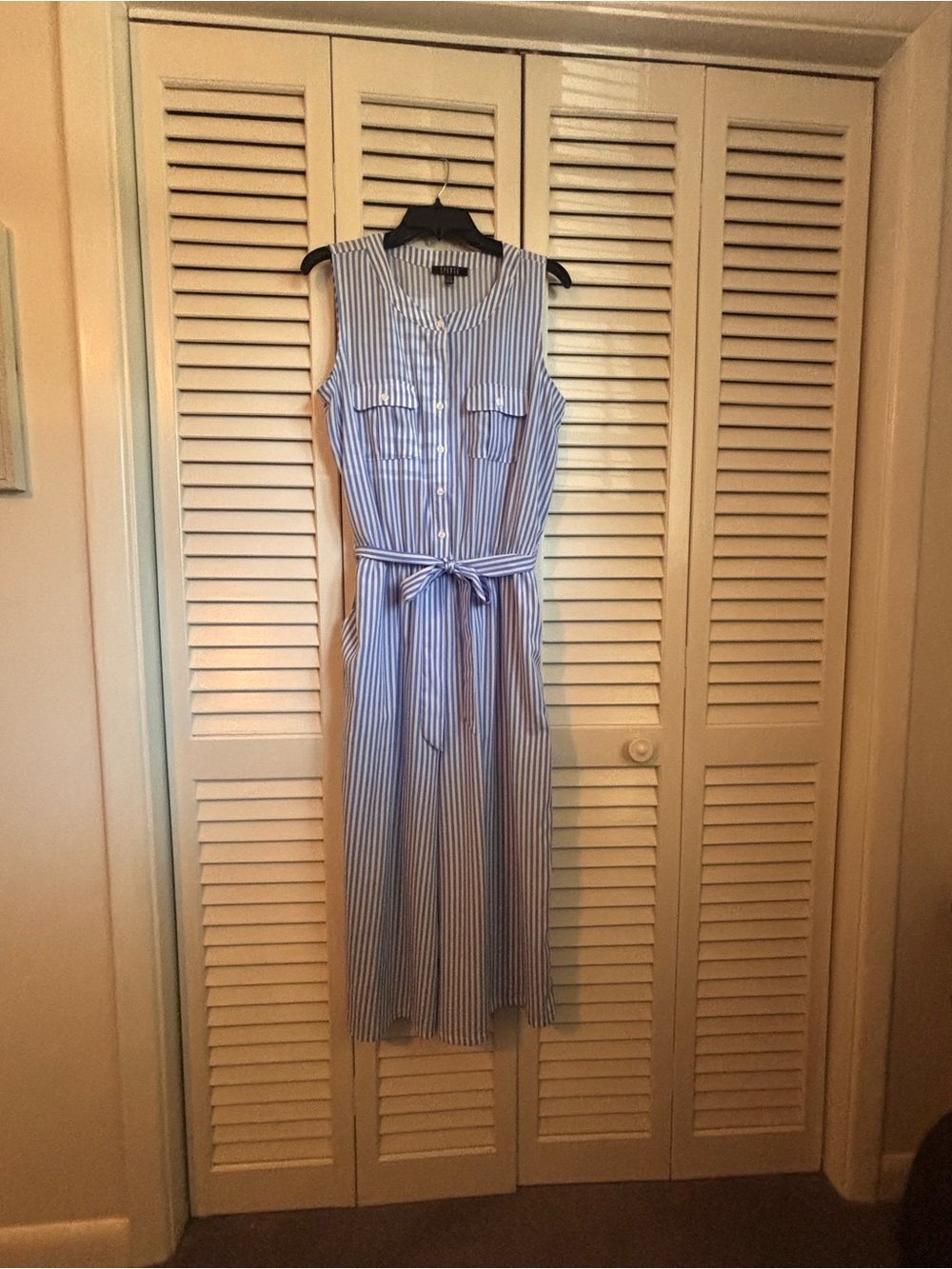 Preppy Coastal Spense Blue & White Striped Sleeveless Jumpsuit